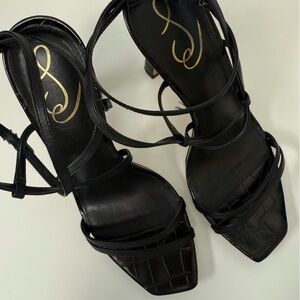 Sam Edelman Lela Black Croc-Embossed Strappy Heeled Sandals Womens Size 9